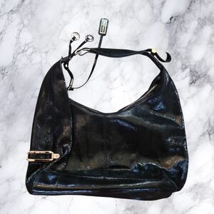 Jimmy Choo Black Python Embossed Leather Hobo Bag Gold Hardware Designer Shoulde